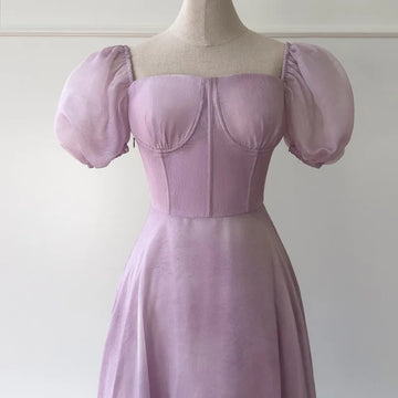 Xajzpa Fashion Solid Color Dress Women's Slash Neck Short Sleeve Waist Retraction Dresses 2025 Summer New Tide